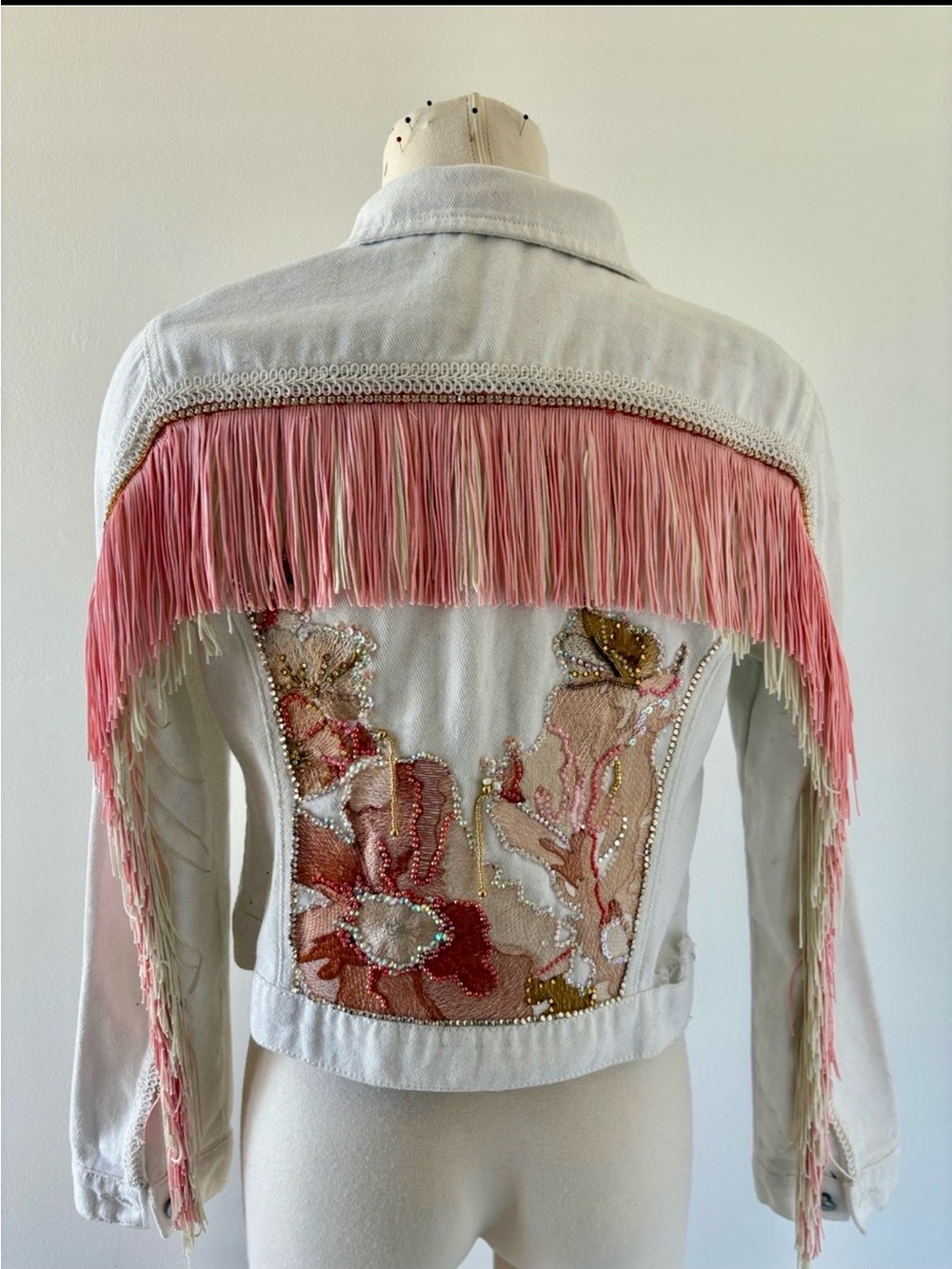 Custom made rhinestone fringe denim western jacket